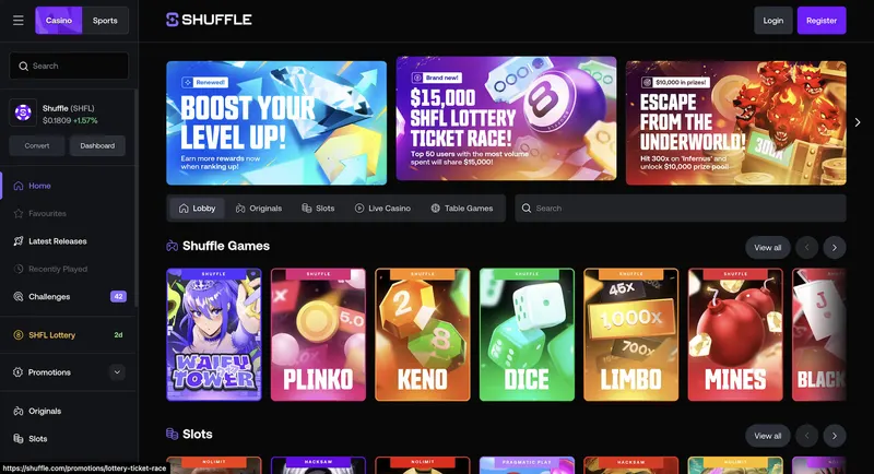 Shuffle anmeldelse: Guide til kryptocasinoet