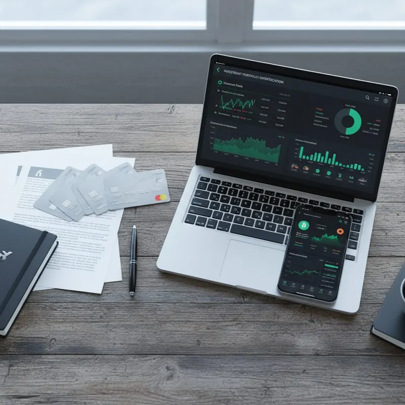 Kreditkort og smartphone med crypto app ved siden af laptop med sammenligningsgraf