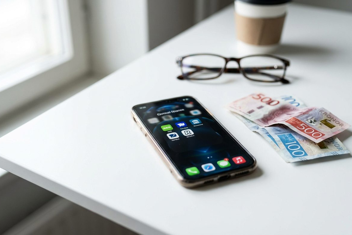 Smartphone med pengaappar bredvid svenska sedlar - tjäna pengar snabbt