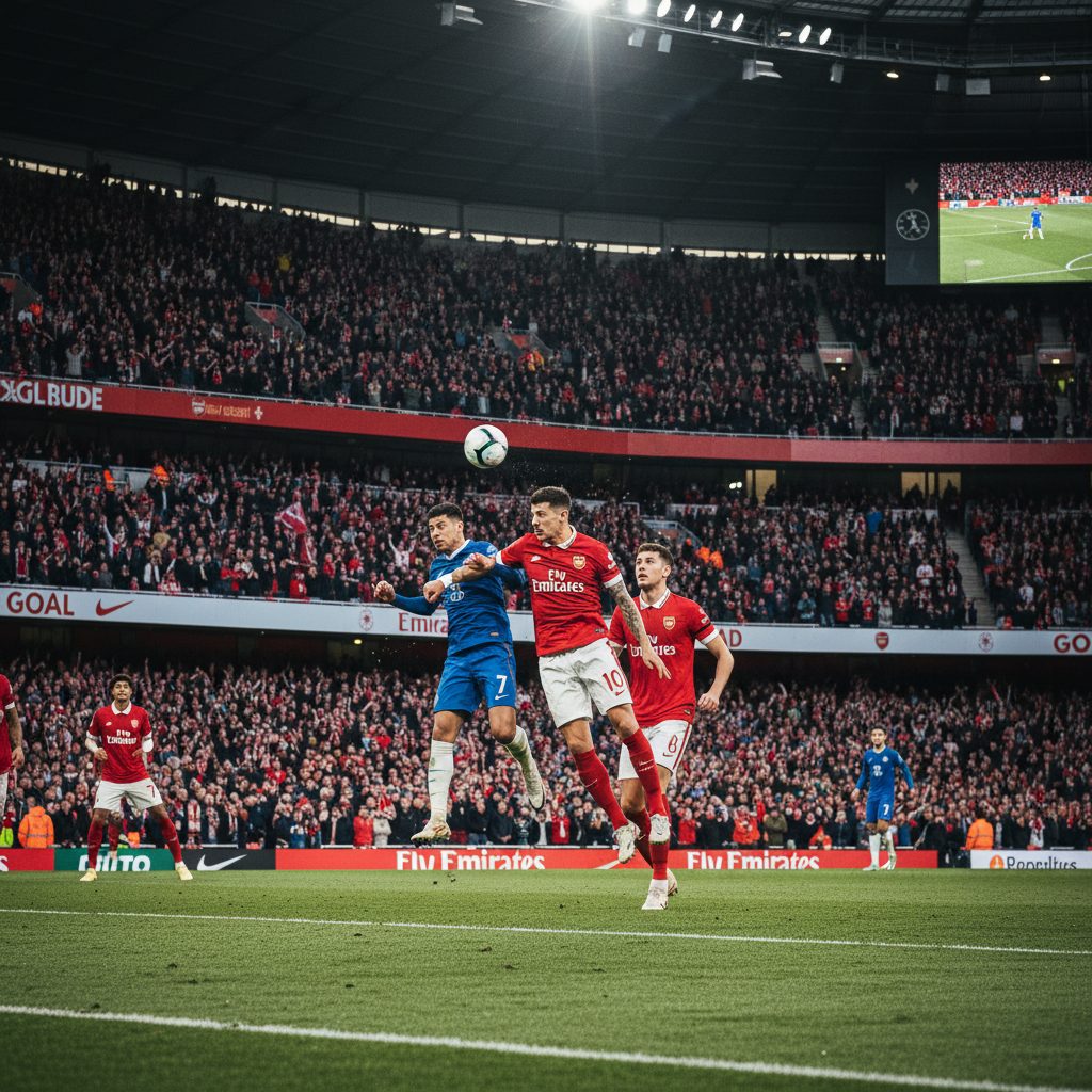 Exciting Premier League football match action in packed stadium