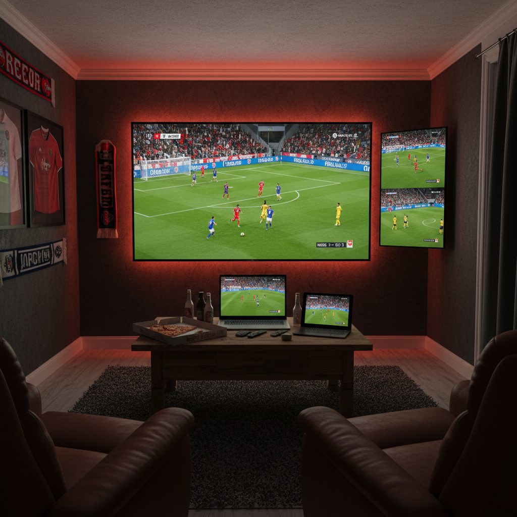 Multi-screen home setup for watching multiple football matches