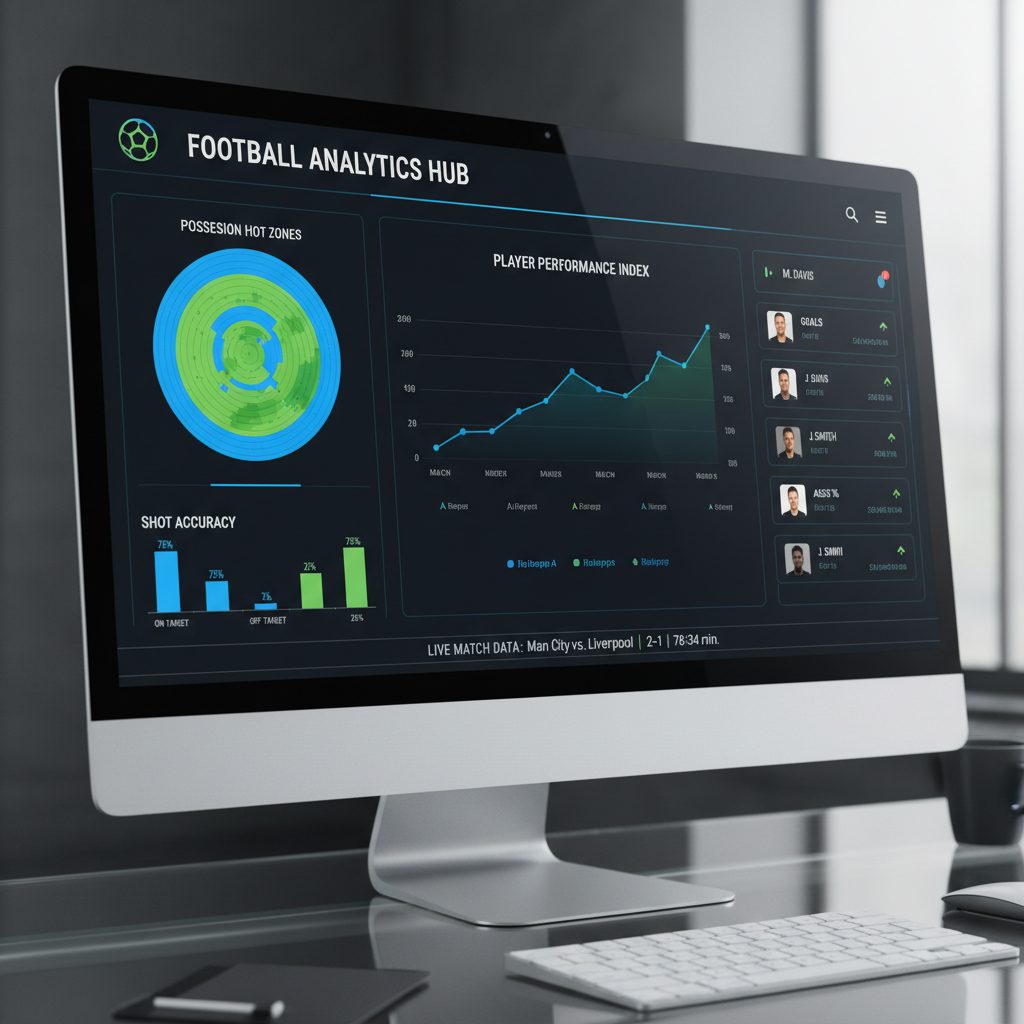 Football statistics dashboard with charts and performance data