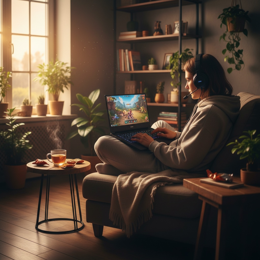 Spiller som nyter BlockSpins Casino på bærbar PC hjemme