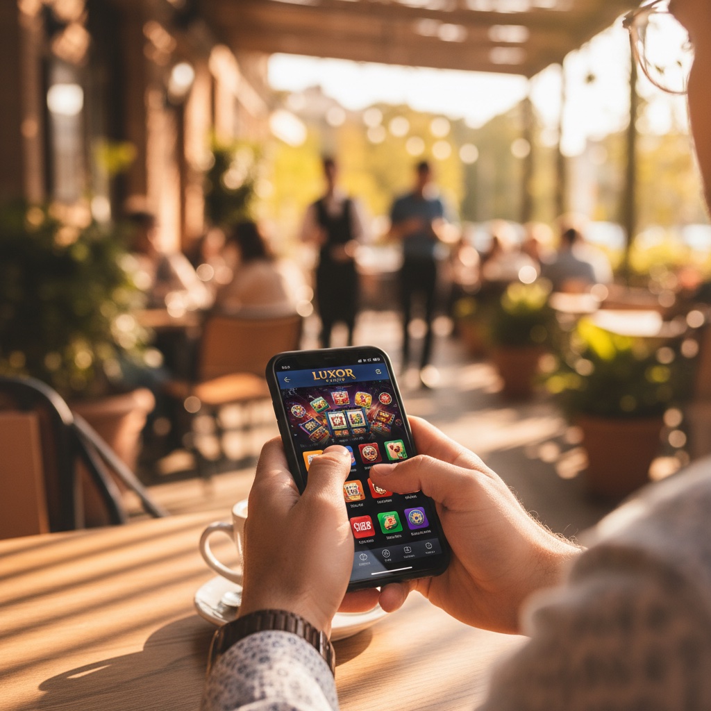 BlockSpins Casino mobilapp på smarttelefon utendørs