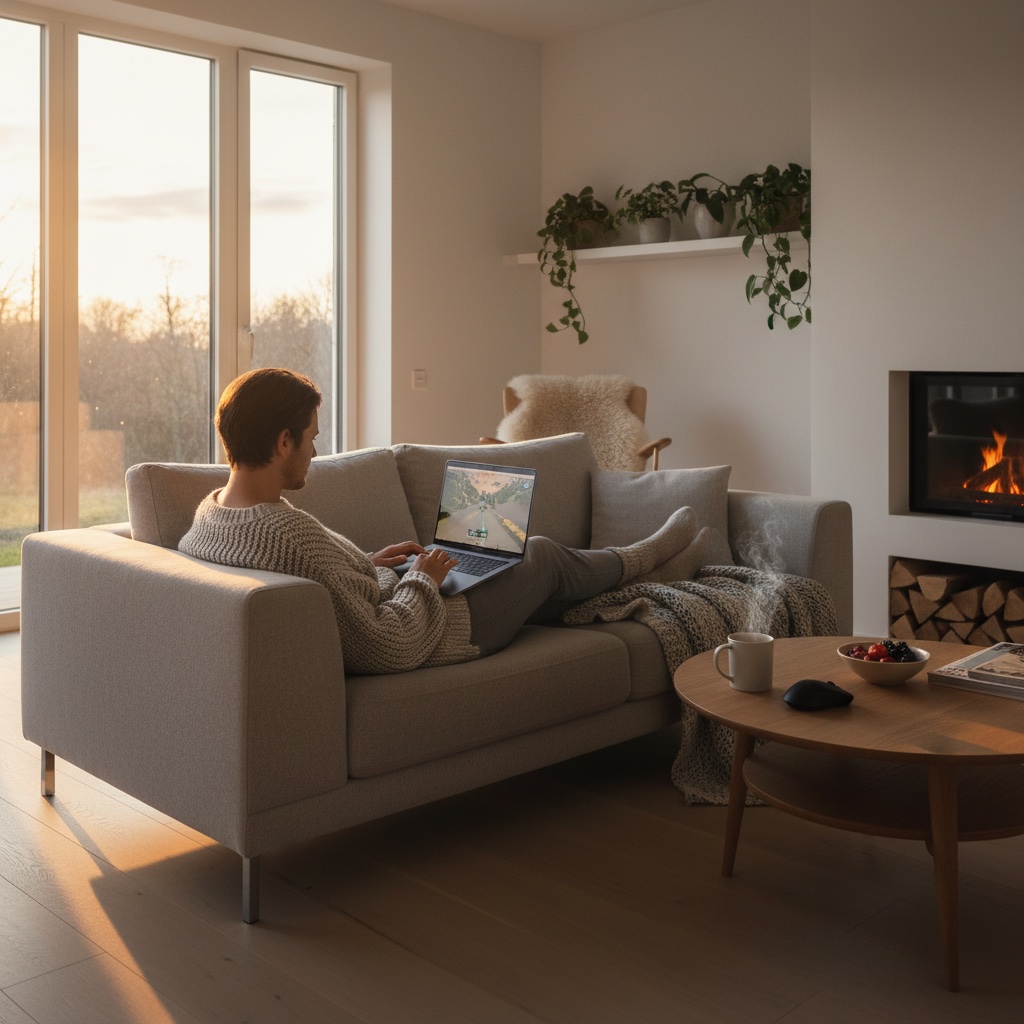 Spelare njuter av BlockSpins Casino hemifrån på laptop