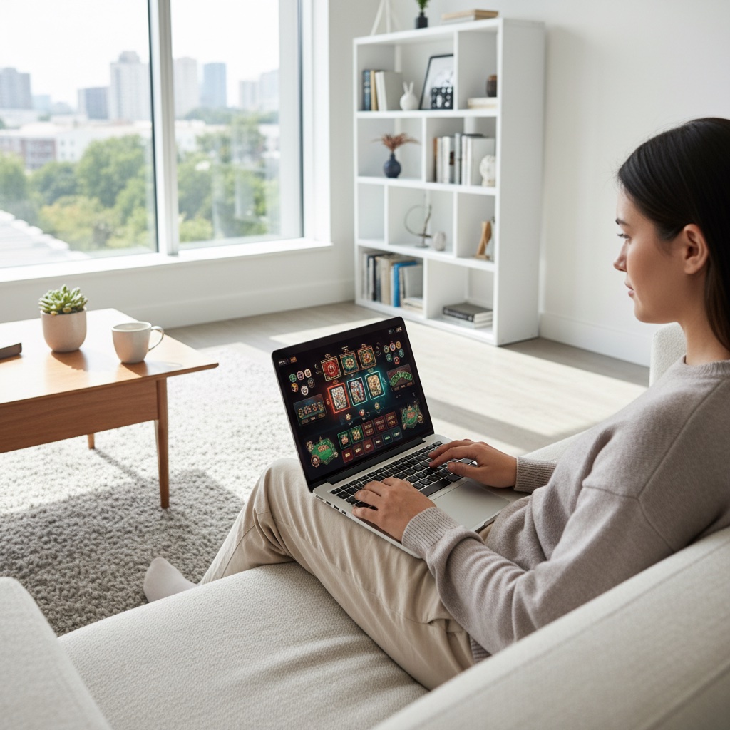 Giocatore che usa BlockSpins Casino sul laptop