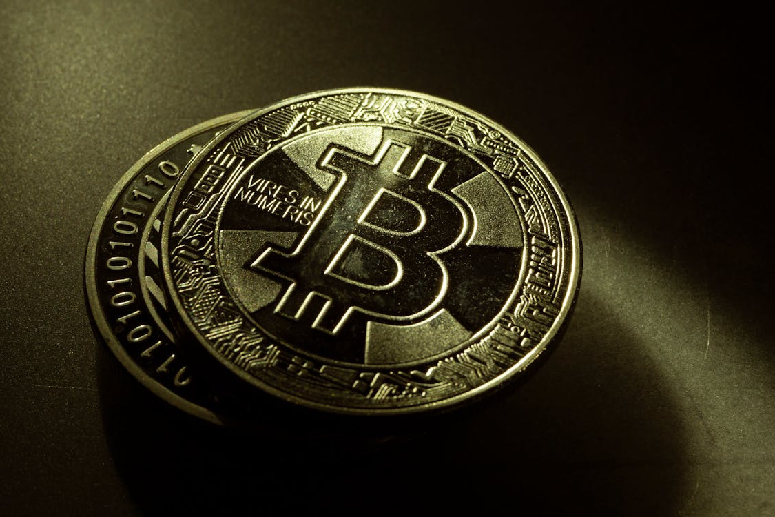 Bitcoin cryptocurrency coins close up for crypto staking guide