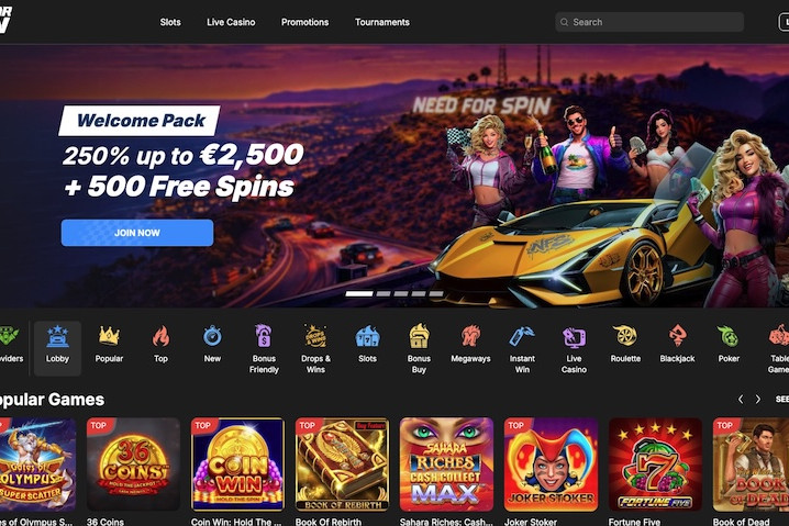 Need For Spin casino frontpage